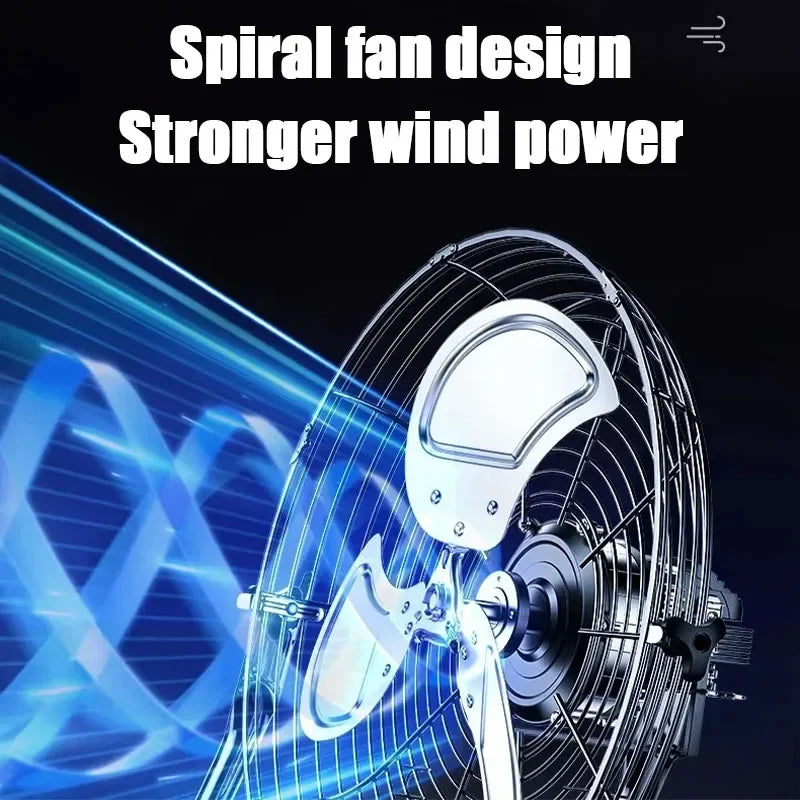 Spiral fan design with text 'Stronger wind power' on a dark background
