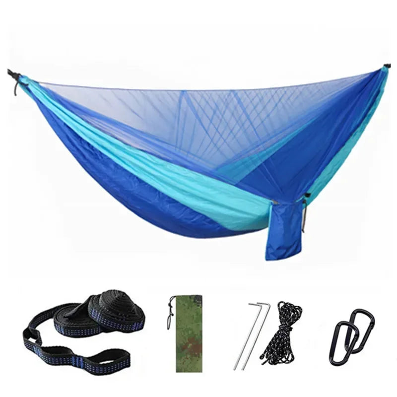 Camping Hammock with Mosquito Net Portable Parachute 6 Ring Strap Double Travel Hammock,outdoor Backpacking Hammock Swing Chair