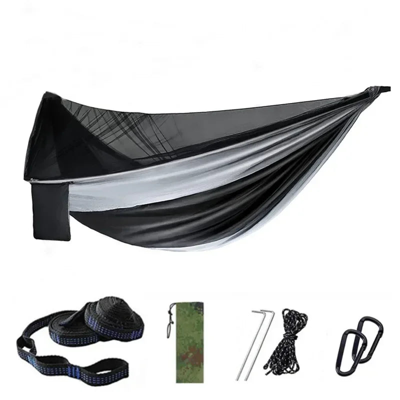 Camping Hammock with Mosquito Net Portable Parachute 6 Ring Strap Double Travel Hammock,outdoor Backpacking Hammock Swing Chair