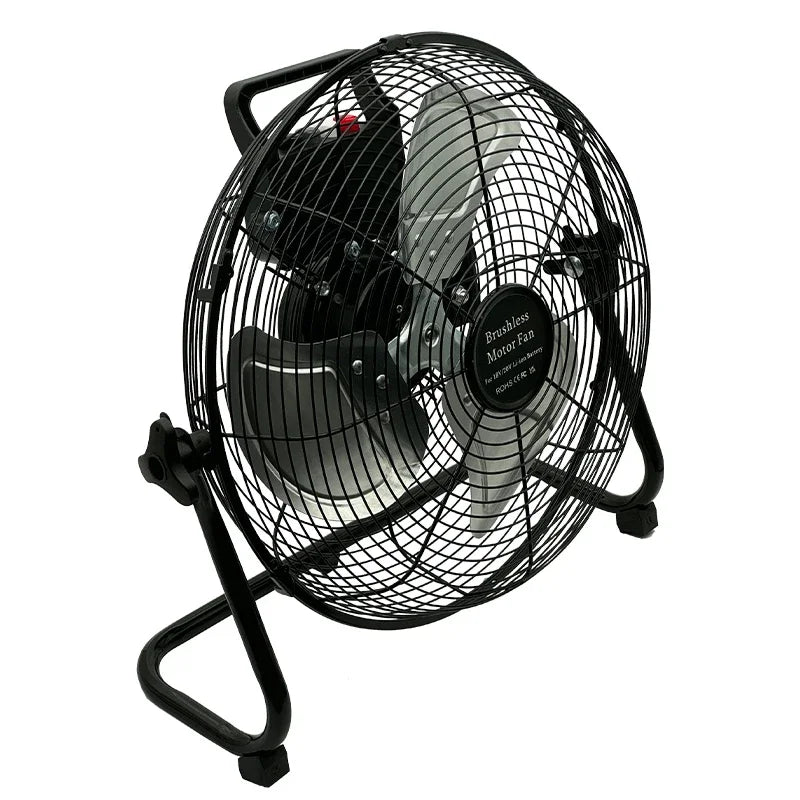 Black floor fan on a white background