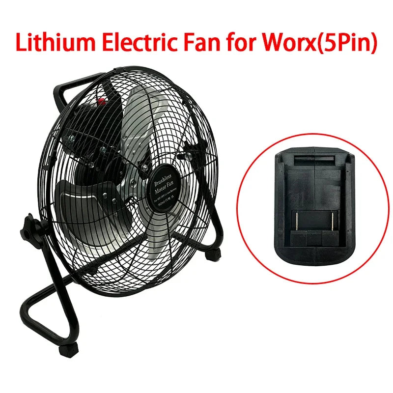 Black lithium electric fan for Worx with 5Pin connection on a white background