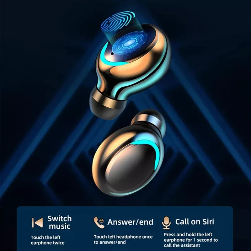 Wireless earbuds with futuristic design on a dark background