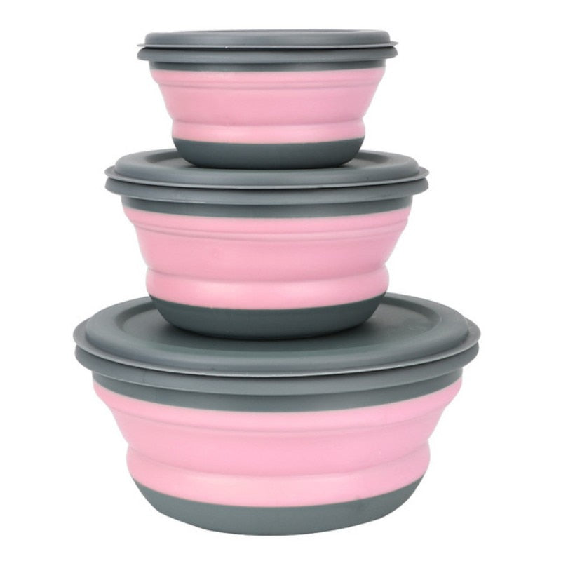 3 PCS/Set Silicone Collapsible Bowl Camping Bowl Protable Foldable Lunch Box Lid Expandable Food Storage Container Bento Boxes