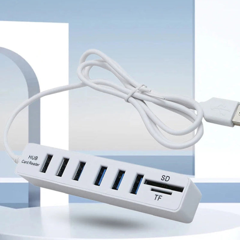 USB 2.0 USB 6 Port Docking Station High Speed Transmission Memory TF Splitter Adapter Plug and Play for Laptop Computer PC