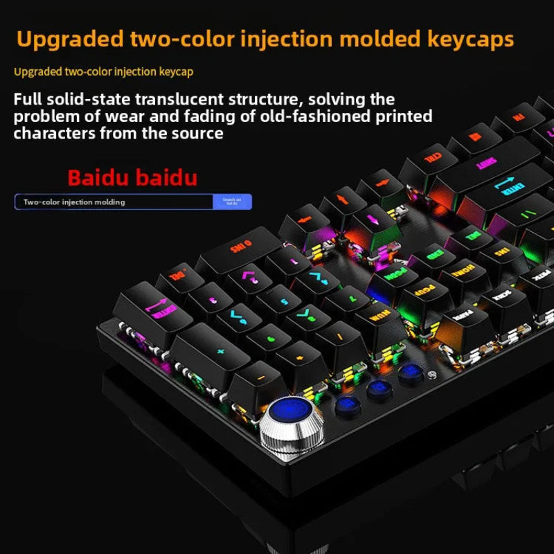 Keyboard with colorful keycaps on a black background, featuring text about keycap technology.