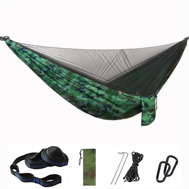 Camping Hammock with Mosquito Net Portable Parachute 6 Ring Strap Double Travel Hammock,outdoor Backpacking Hammock Swing Chair