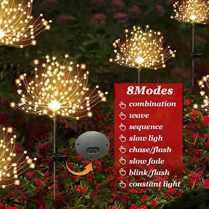 Solar Lights LED Firework Lights Outdoor Waterproof String Light Garland Fairy Light For Garden/Lawn/Landscape/Holiday Decor