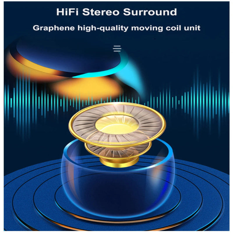 HiFi stereo surround with graphene high-quality moving coil unit on a dark blue background