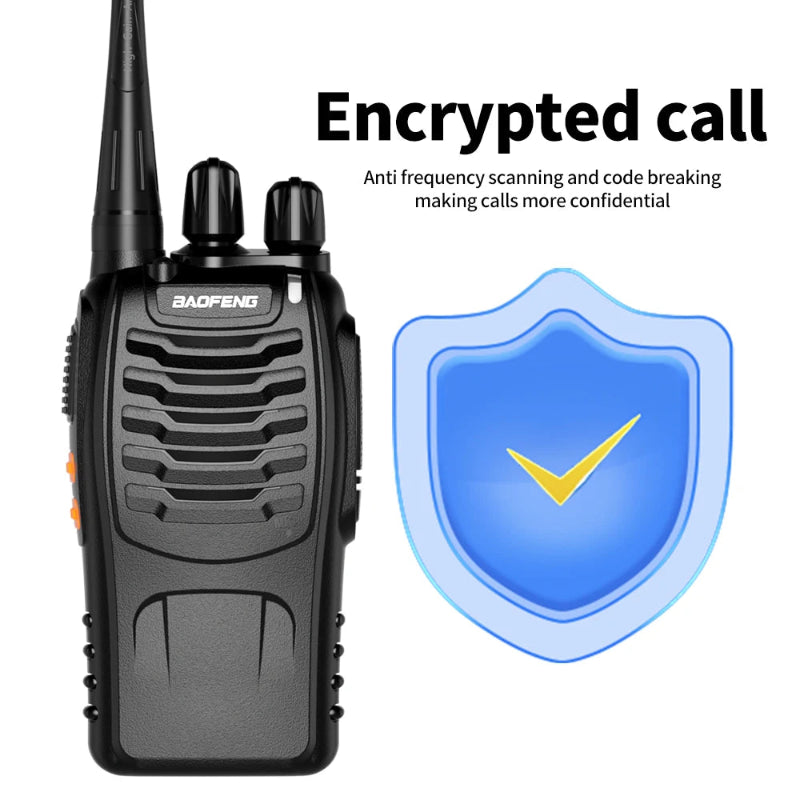 Black walkie-talkie with 'Encrypted call' text and shield icon on a white background