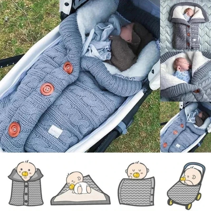 Warm Baby Sleeping Bag Envelope Winter Kid Sleepsack Footmuff Stroller Knitted Sleep Sack Newborn Knit Wool Swaddling Blanket