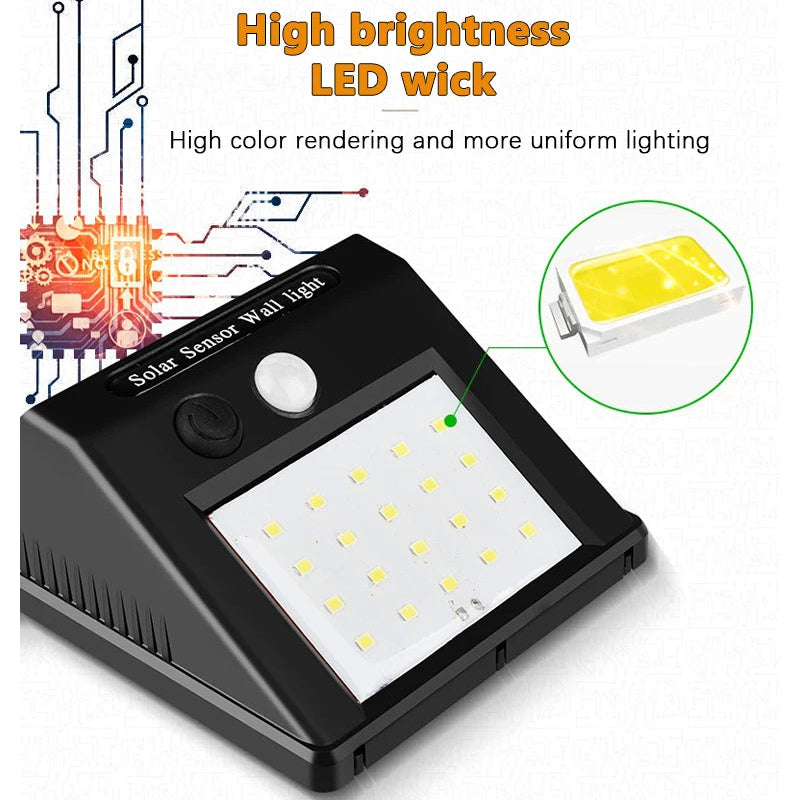 Solar sensor wall light with LED wick on a white background