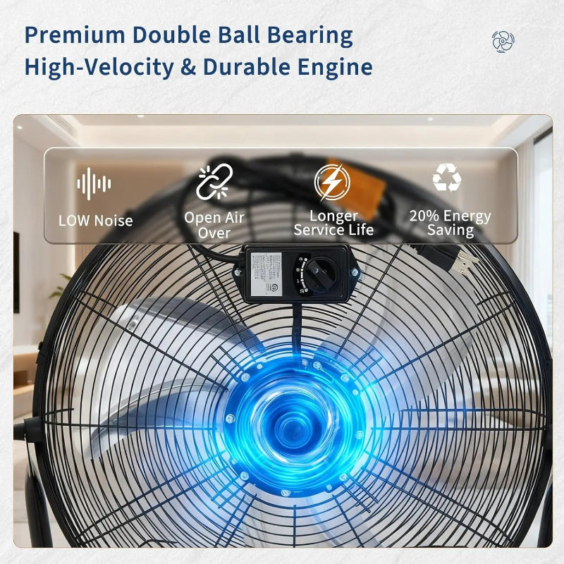 Industrial fan with features highlighted on a white background
