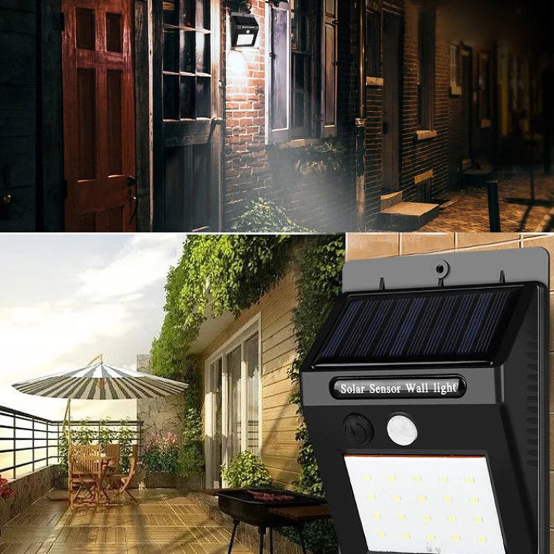 Solar sensor wall light with outdoor scene display