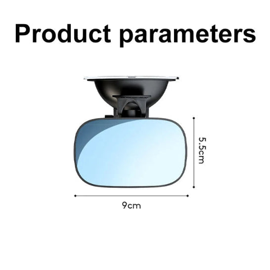 Car baby rear mirror with dimensions and product parameters on a white background