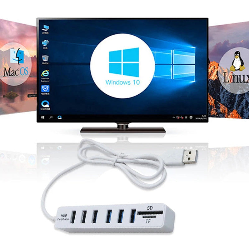 USB 2.0 USB 6 Port Docking Station High Speed Transmission Memory TF Splitter Adapter Plug and Play for Laptop Computer PC