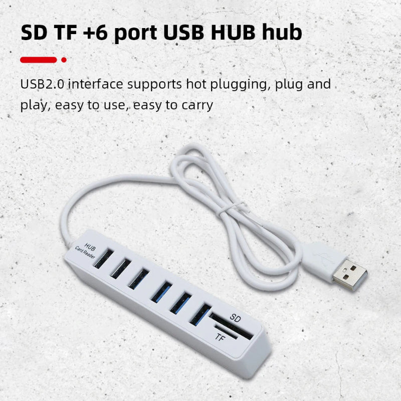 USB 2.0 USB 6 Port Docking Station High Speed Transmission Memory TF Splitter Adapter Plug and Play for Laptop Computer PC