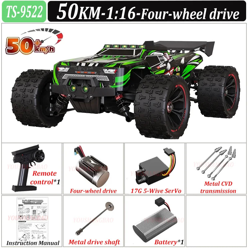 Toy truck with remote control and accessories on a white background