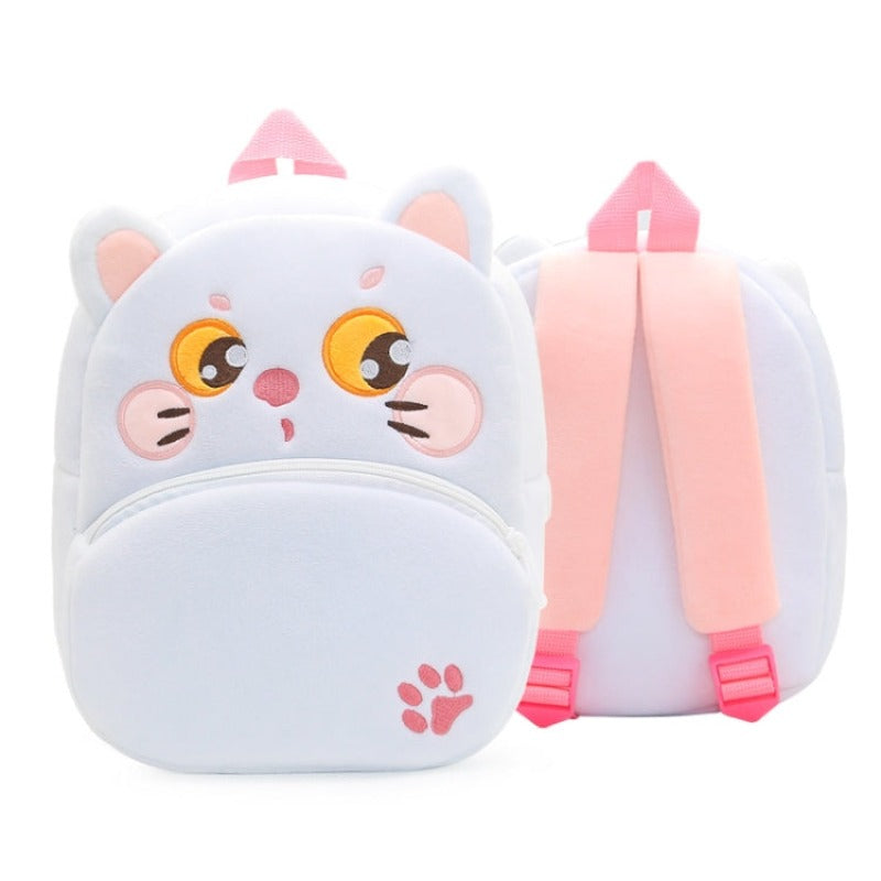 Zoo Series Plush Backpack Children School Bag Shoulder Bag White Cat