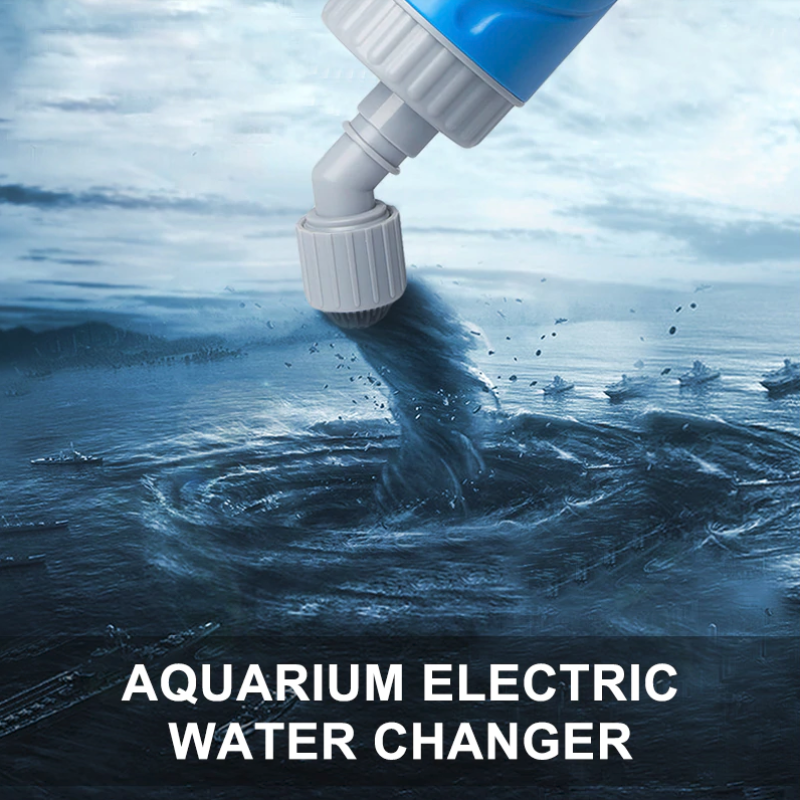 Aquarium electric water changer being used to change water in an aquarium.