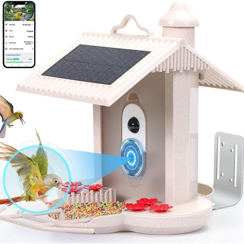 Intelligent Feeder, Wide Angle, AI Identify Birds, Voice intercom, night vision, solar rechargable battery, Waterproof ratted