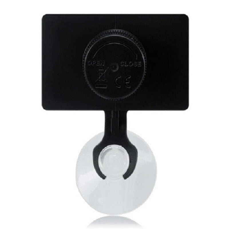 Black phone mount with a round suction cup on a white background