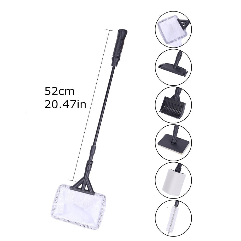 Multifunctional cleaning tool with various attachments on a white background