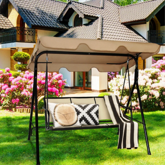 Outdoor Adjustable Canopy Swing Glider, Patio Loveseat Bench for Deck, Porch w/Armrests, Textilene Fabric
