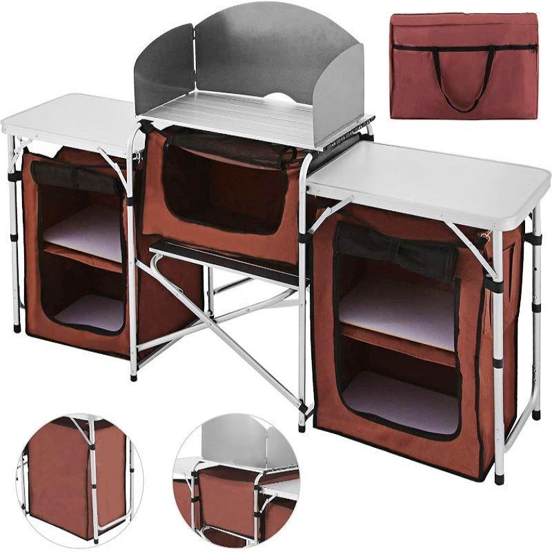 VEVOR Camping Outdoor Kitchen Table Cabinet Foldable Folding Cooking Storage Rack X-Shaped Aluminum Alloy Bracket for BBQ Picnic