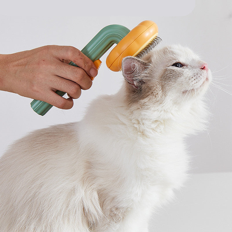 Pet Cat Brush Hand-held Steel Wire Self-cleaning Comb Looped For Hair Removal