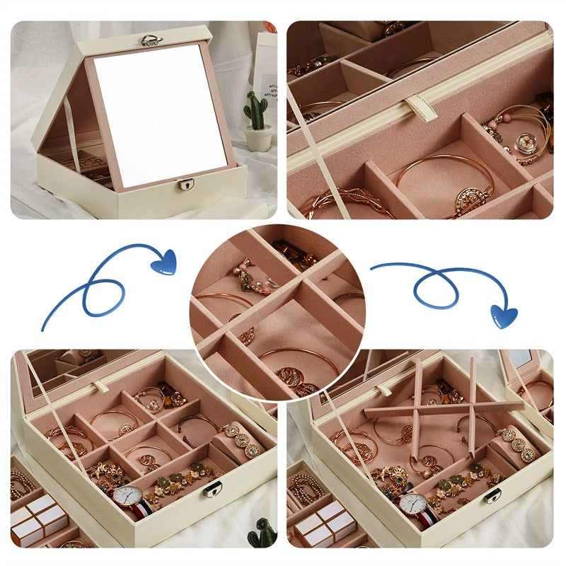 European embroidery jewelry box Princess PU belt lock high-end storage large jewelry box manufacturers wholesale