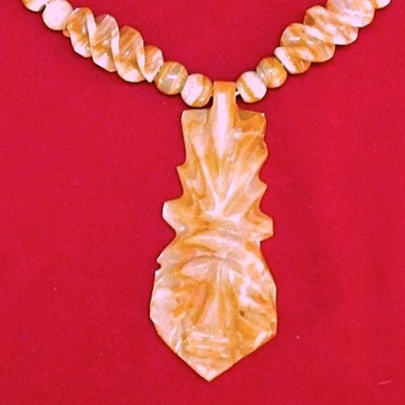 Mayan Sun God Hand Carved Alabaster Stone Necklace
