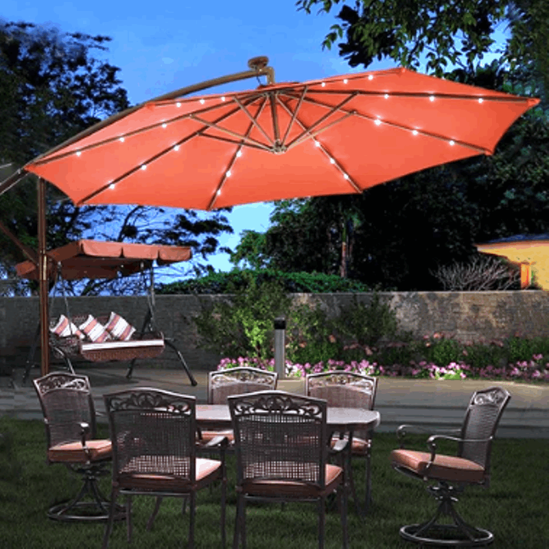 Solar LED Patio Outdoor Umbrella Hanging Cantilever Umbrella Offset Umbrella Easy Open Adustment with 24 LED Lights