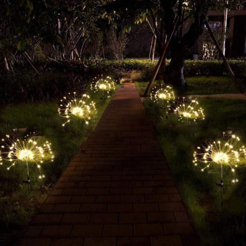 LED Solar Fireworks Lights Waterproof Outdoor Dandelion DIY Shape Lamp Flash String Fairy Lights for Garden Landscape Lawn Decor