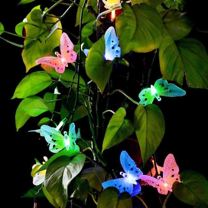 Solar Powered Butterfly Fairy String Lights Outdoor Garden Holiday Christmas Decoration Lamp Fiber Optic Waterproof