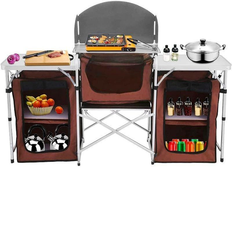 VEVOR Camping Outdoor Kitchen Table Cabinet Foldable Folding Cooking Storage Rack X-Shaped Aluminum Alloy Bracket for BBQ Picnic