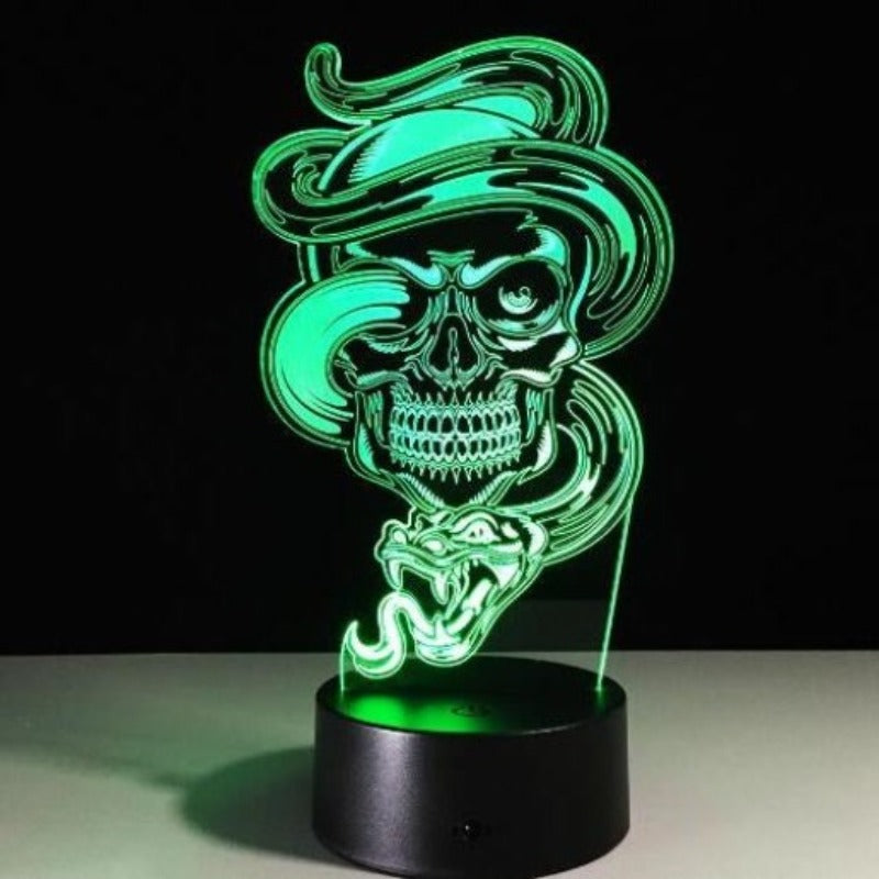 3D LED Color Night Light Changing Lamp Halloween Skull Light Acrylic 3D Hologram Illusion Desk Lamp