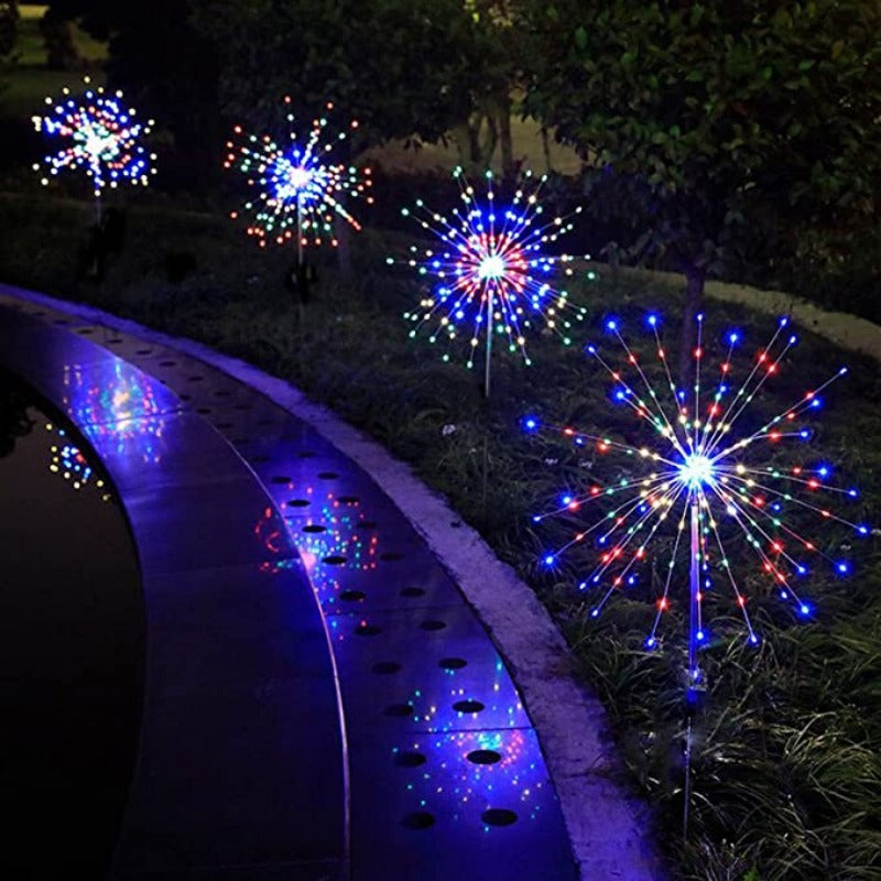 LED Solar Fireworks Lights Waterproof Outdoor Dandelion DIY Shape Lamp Flash String Fairy Lights for Garden Landscape Lawn Decor