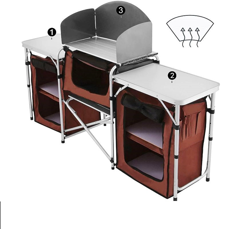 VEVOR Camping Outdoor Kitchen Table Cabinet Foldable Folding Cooking Storage Rack X-Shaped Aluminum Alloy Bracket for BBQ Picnic