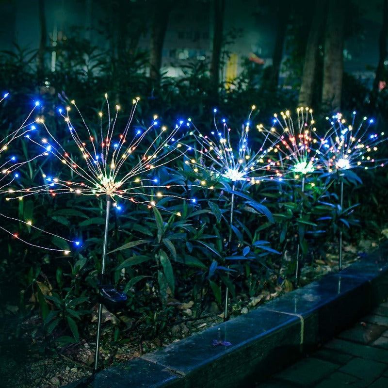 LED Solar Fireworks Lights Waterproof Outdoor Dandelion DIY Shape Lamp Flash String Fairy Lights for Garden Landscape Lawn Decor