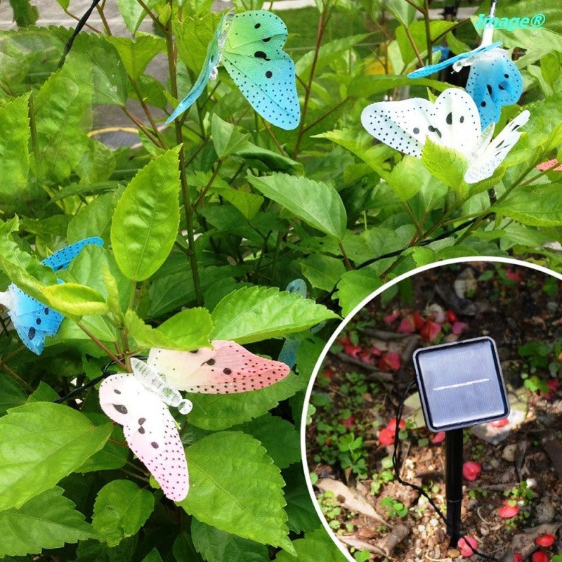 Solar Powered Butterfly Fairy String Lights Outdoor Garden Holiday Christmas Decoration Lamp Fiber Optic Waterproof