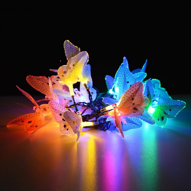 Solar Powered Butterfly Fairy String Lights Outdoor Garden Holiday Christmas Decoration Lamp Fiber Optic Waterproof