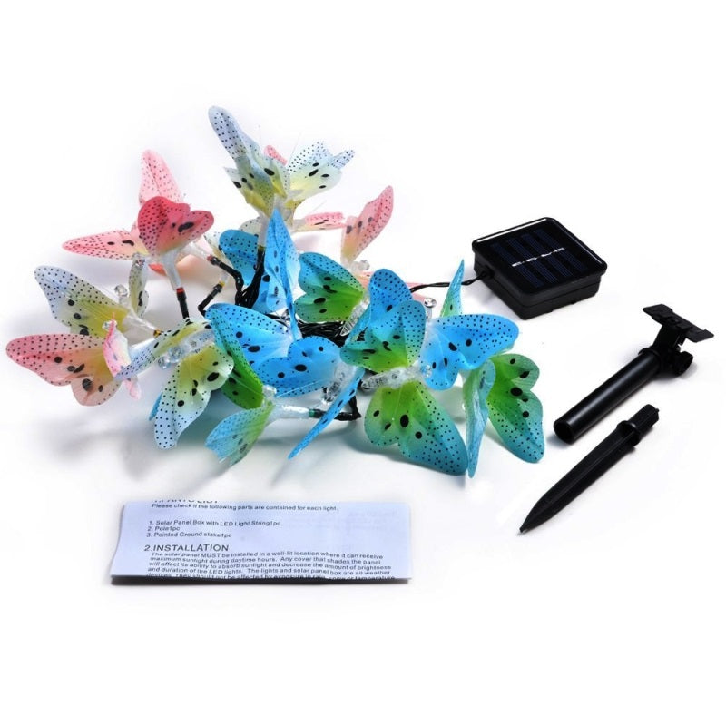 Solar Powered Butterfly Fairy String Lights Outdoor Garden Holiday Christmas Decoration Lamp Fiber Optic Waterproof