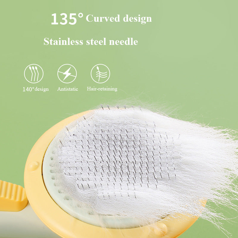 Pet Cat Brush Hand-held Steel Wire Self-cleaning Comb Looped For Hair Removal