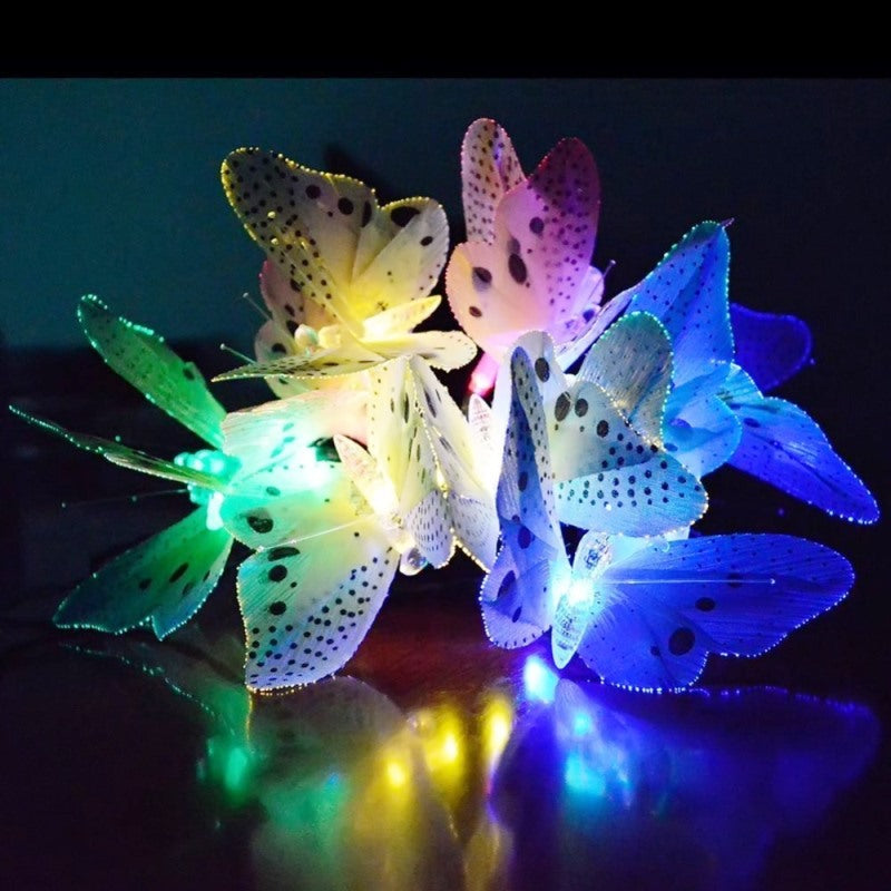 Solar Powered Butterfly Fairy String Lights Outdoor Garden Holiday Christmas Decoration Lamp Fiber Optic Waterproof