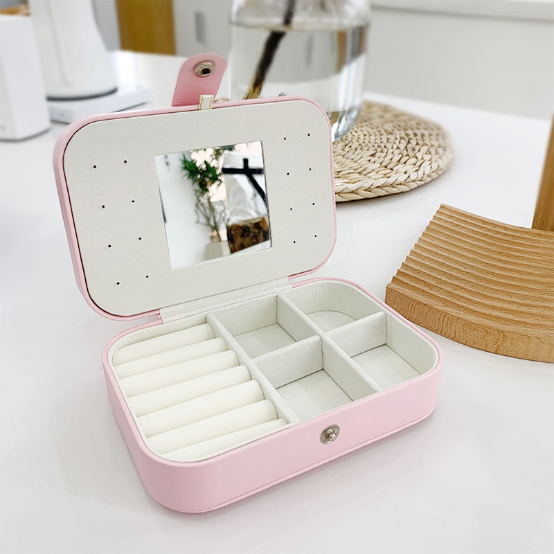 Korean Style Fresh And Simple Girl Earrings Plate Portable Leather Necklace Ring Multi Function Jewelry Storage Box