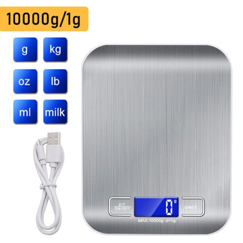 Kitchen Scale Stainless Steel Weighing Scale For Food Diet Postal Balance Measuring LCD Precision USB Charging Electronic Scales