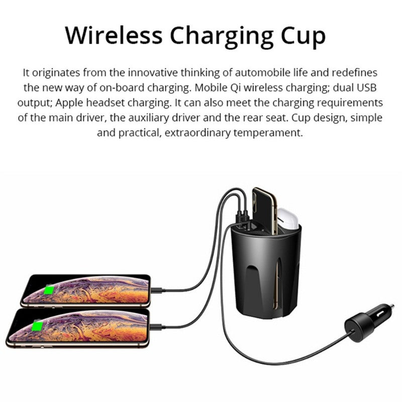 Universal Fast Wireless Car Charger Cup Wireless Charging Car Cup for Smartphone Wireless Charging with USB&Type-C Output