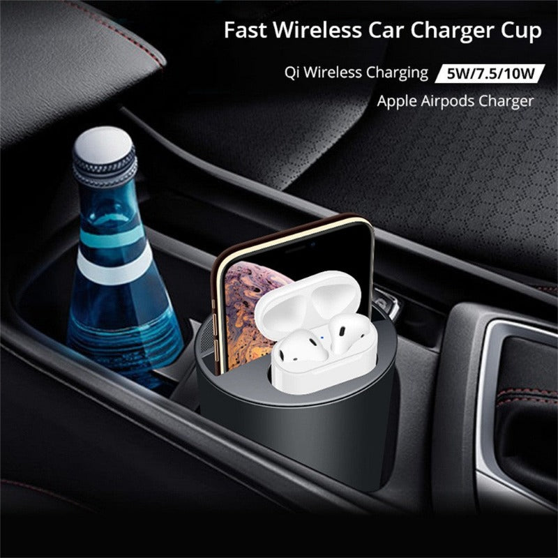 Universal Fast Wireless Car Charger Cup Wireless Charging Car Cup for Smartphone Wireless Charging with USB&Type-C Output