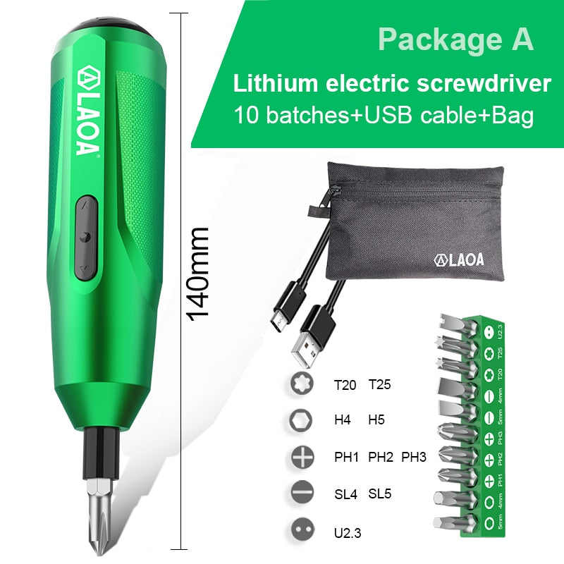 Mini Electrical Screwdriver Set 3.7V Lithium-ion Battery Multi-Function Rechargeable Cordless Power Drill with Bits Kit
