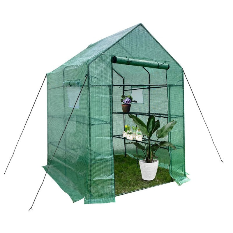 Green House Walk in Outdoor Plant Gardening Greenhouse 8 Shelves Window and Anchors Green[US-Stock]